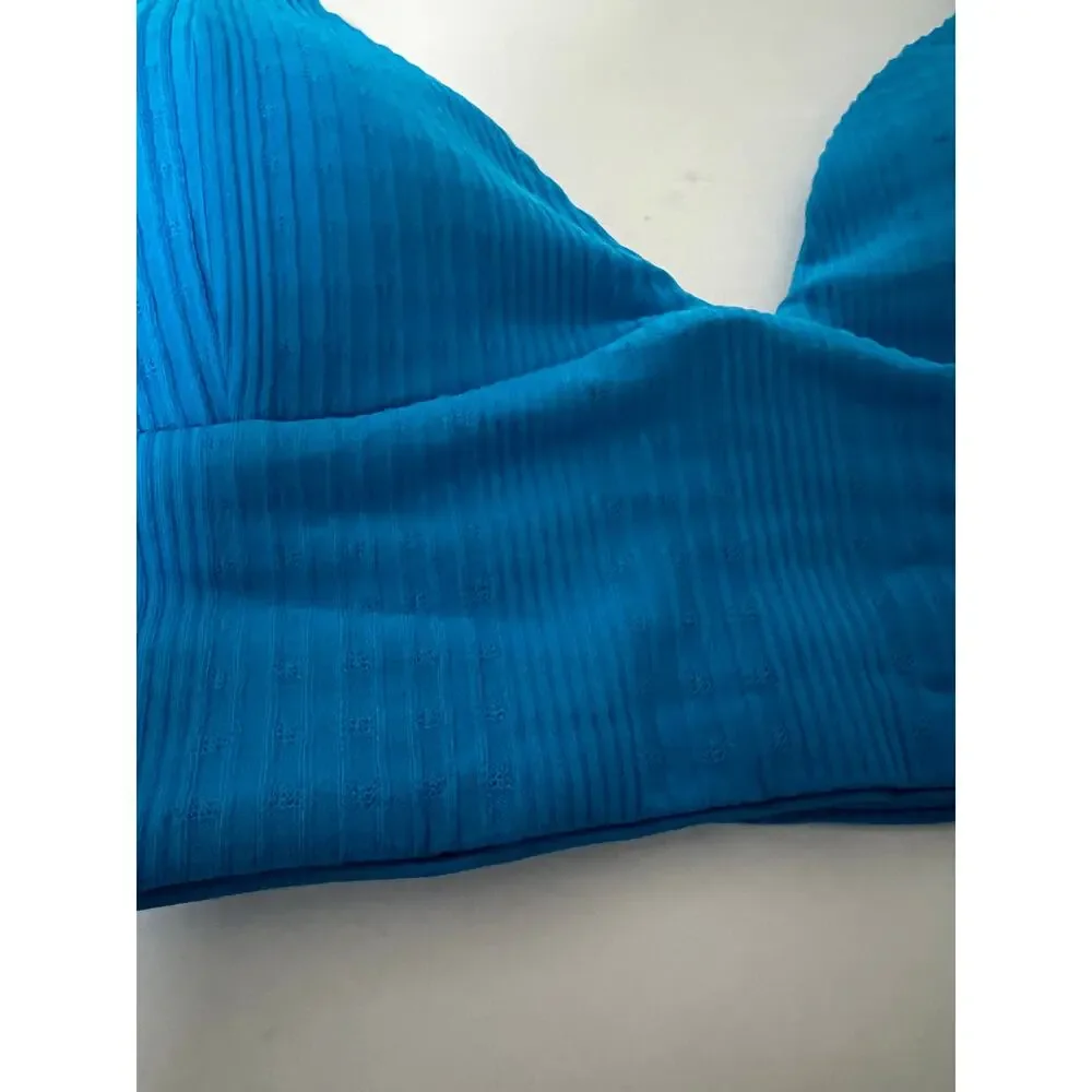 NWT L*Space Women's Ribbed Pointelle Winnie Bikini Swim Top Electric Blue Size M